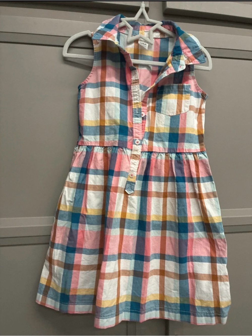 Carter's Sleeveless Plaid Cotton Dress in Pink, Blue & Yellow